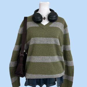 green gray striped indie skate grunge light weight wool knit sweater